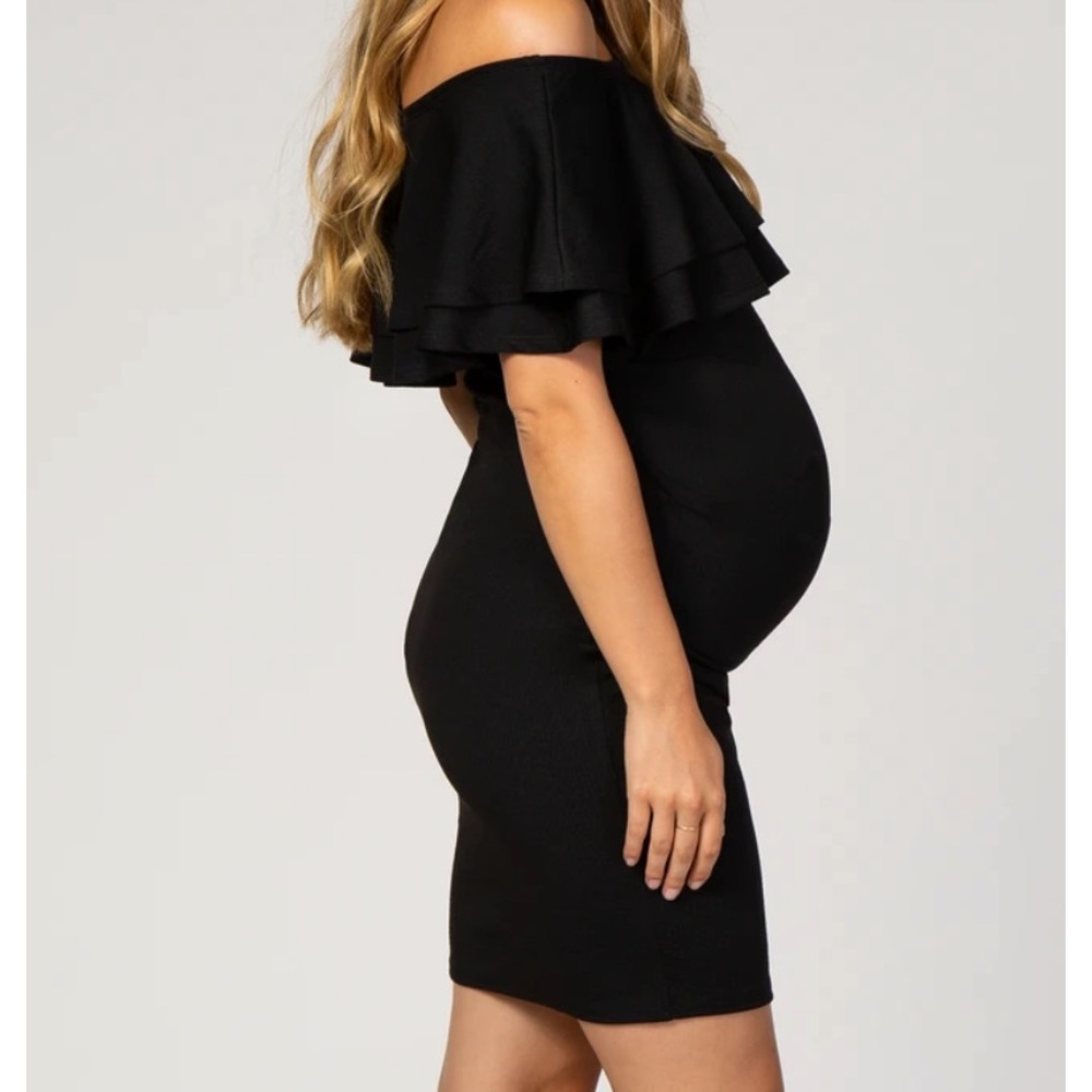 PinkBlush Black Off Shoulder Ruched Maternity Dress